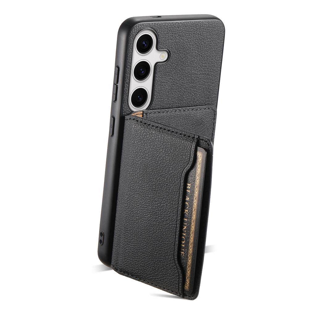 For Samsung Galaxy S25 Case with Card Slots Kickstand Calf Texture Leather Phone Back Cover