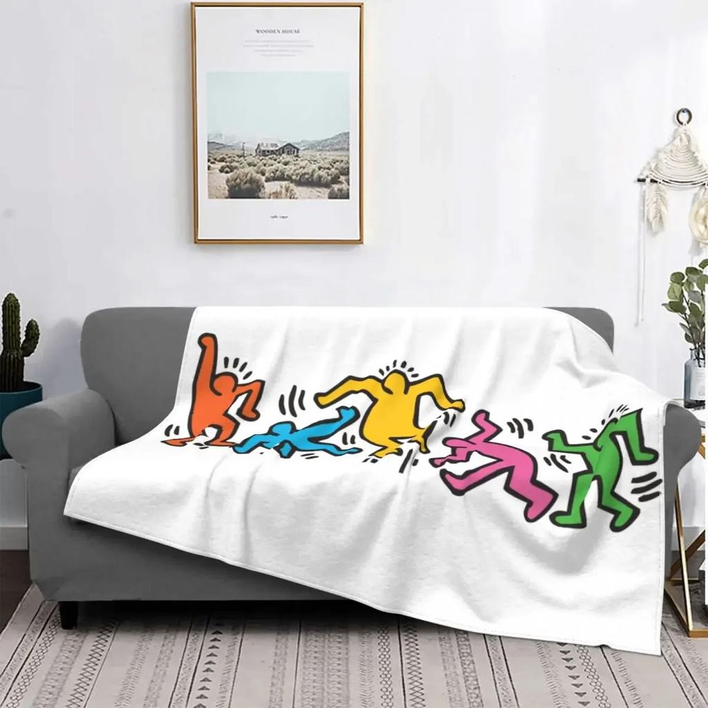 Dancing In The Wind Colorful Theme Flannel Throw Blanket Soft Cozy Haring Geometric Paintings Art for Bedroom Couch Home Decor