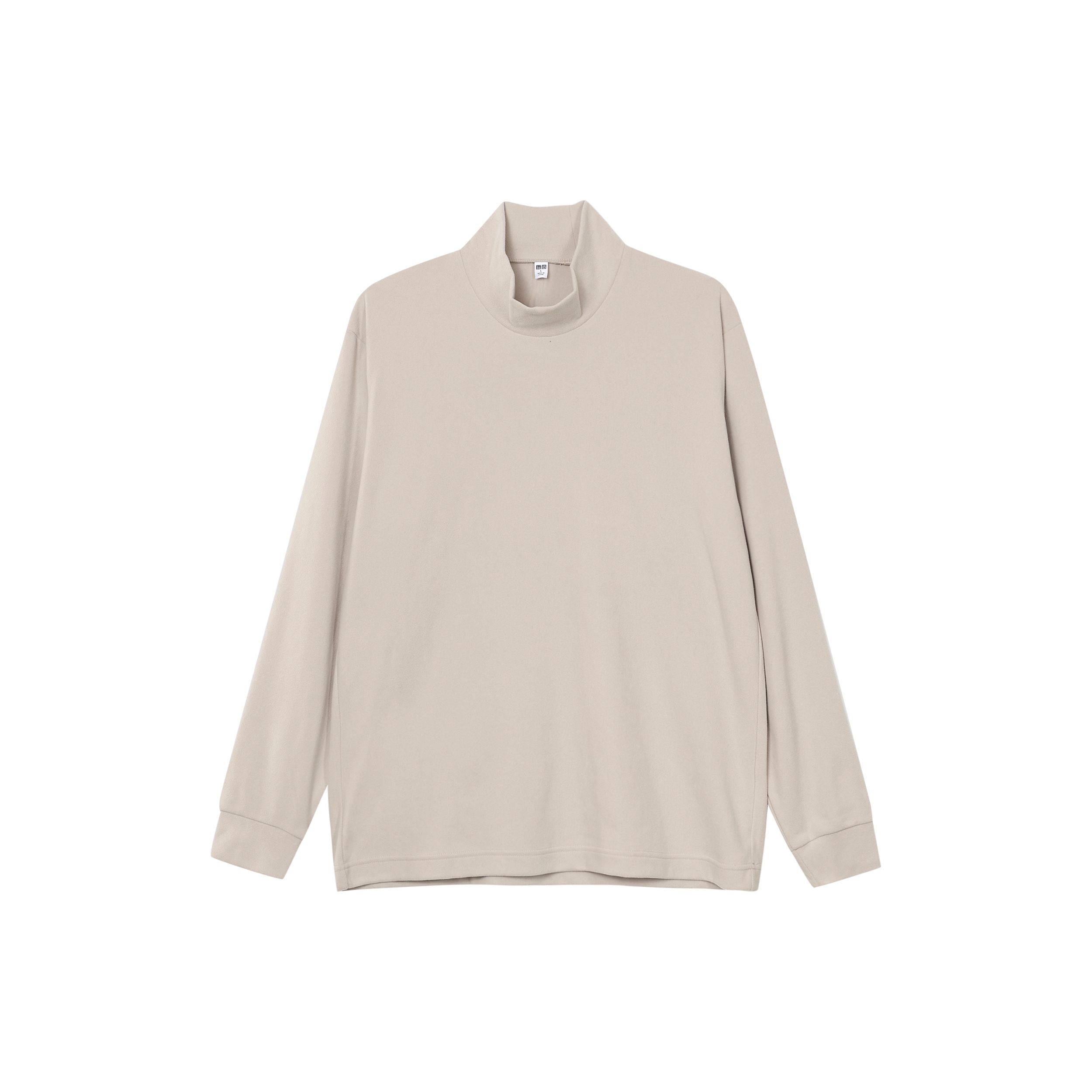 Uniqlo Однотонный Пуловер с Высоким Воротником Прямая Футболка с Длинным Рукавом Унисекс Топы Бежевый 466726-31 XL gray