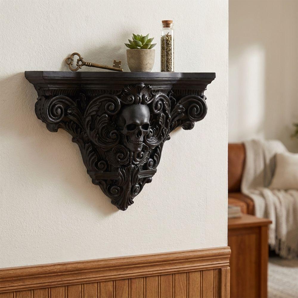 Gothic Carved Skull Storage Shelf Vintage Style Art Skull Wall Rack  Crystal Storage