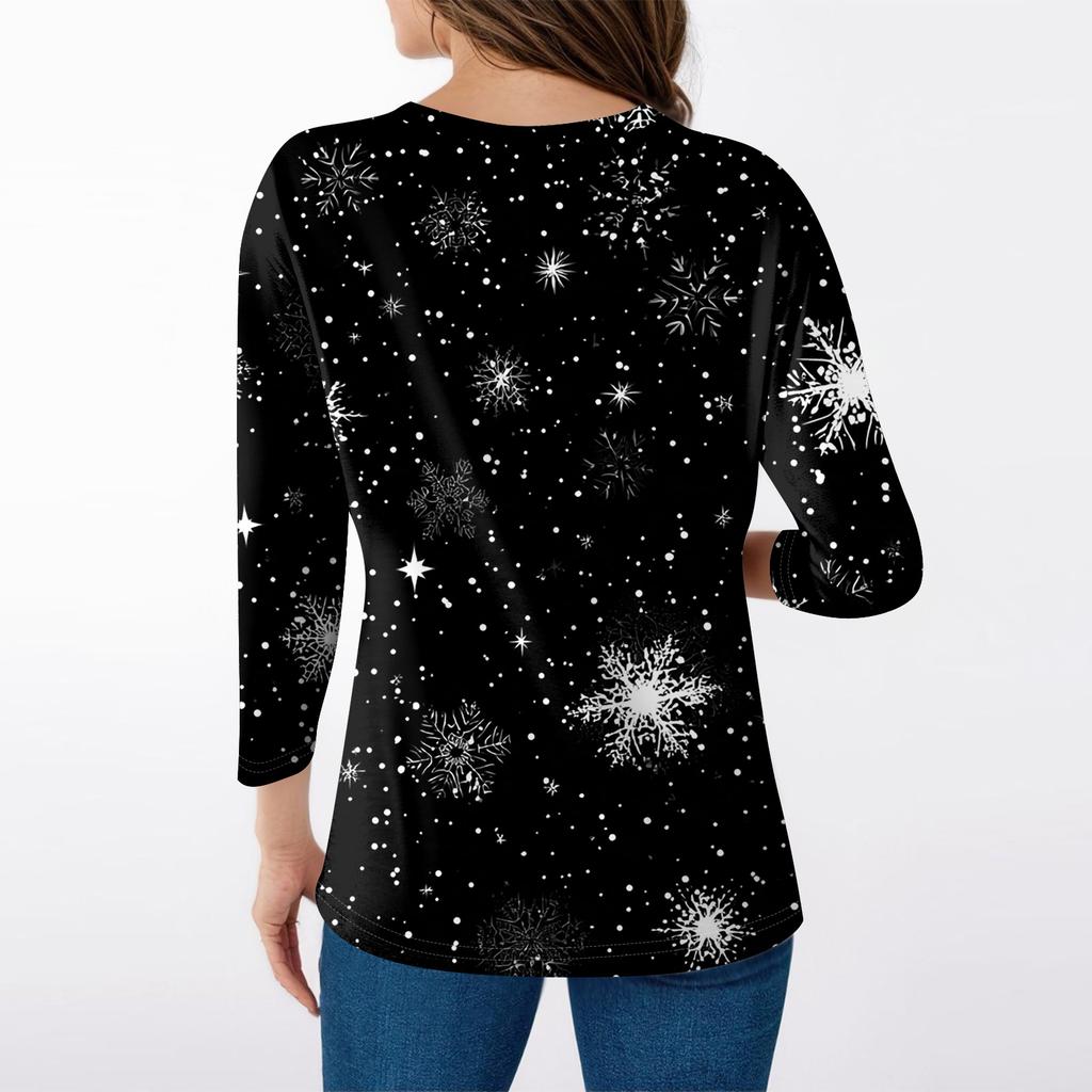 Women's T Shirt CHristmas Print 3/4 Sleeve Daily Weekend Fashion Basic V- Neck Regular Top