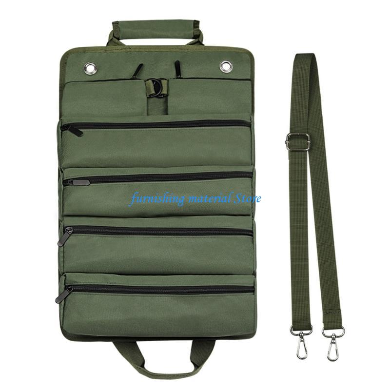 Y5GD Portable Roll Up Storage Bag Car Tool Storage Bag with 5 Zippered Pockets Storage Organiser for Carpenters