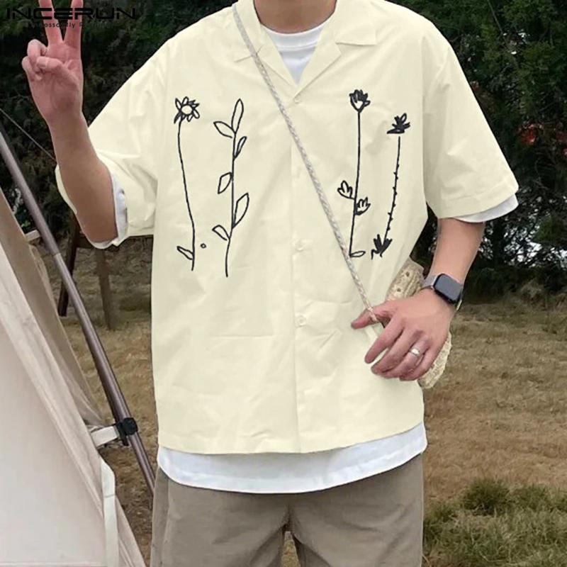 

INCERUN Summer Men Lapel Neck Short Sleeve Embroidery Casual Loose Shirts 4XL