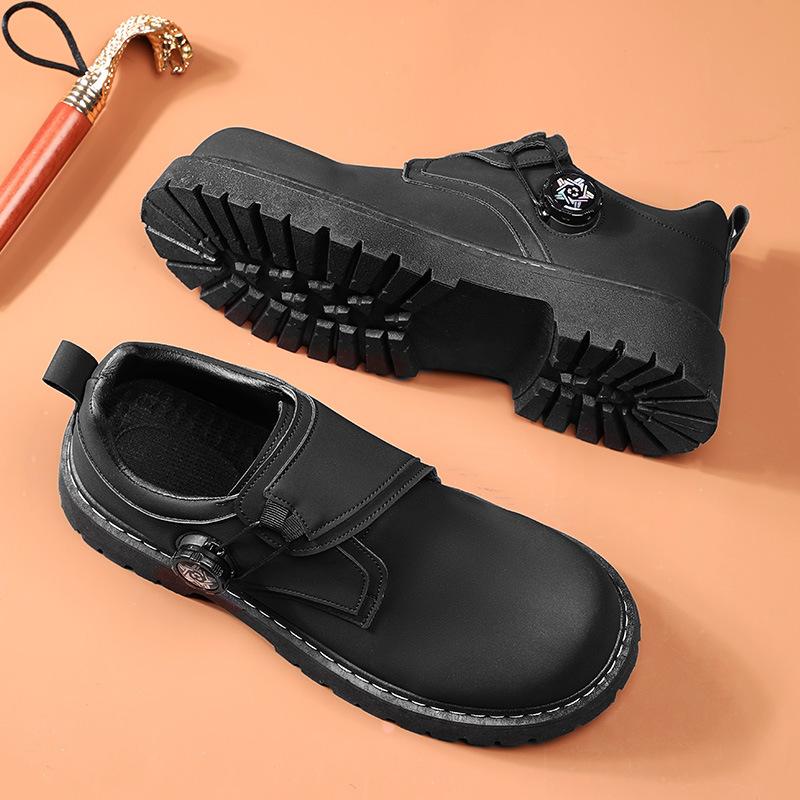 

Мужские универсальные повседневные туфли на толстой подошве с низким каблуком, однотонные, модные, с круглой головкой, повседневные кожаные туфли, туфли дерби 46