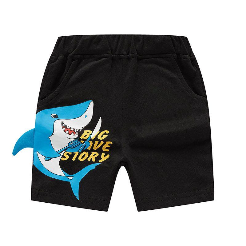 Boys  Middle Pants Summer Boys  Casual Pants Children s Fifth Pants Cartoon Shark Pattern Shorts Pure Cotton Children s Clothing Dk9086 Black 140
