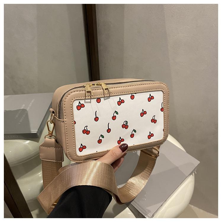 Cherry Printing Texture Fashion Handbag Bag Women's Silk Scarf New Trendy Niche Messenger Bag Foreign Style Literary Square Bag
