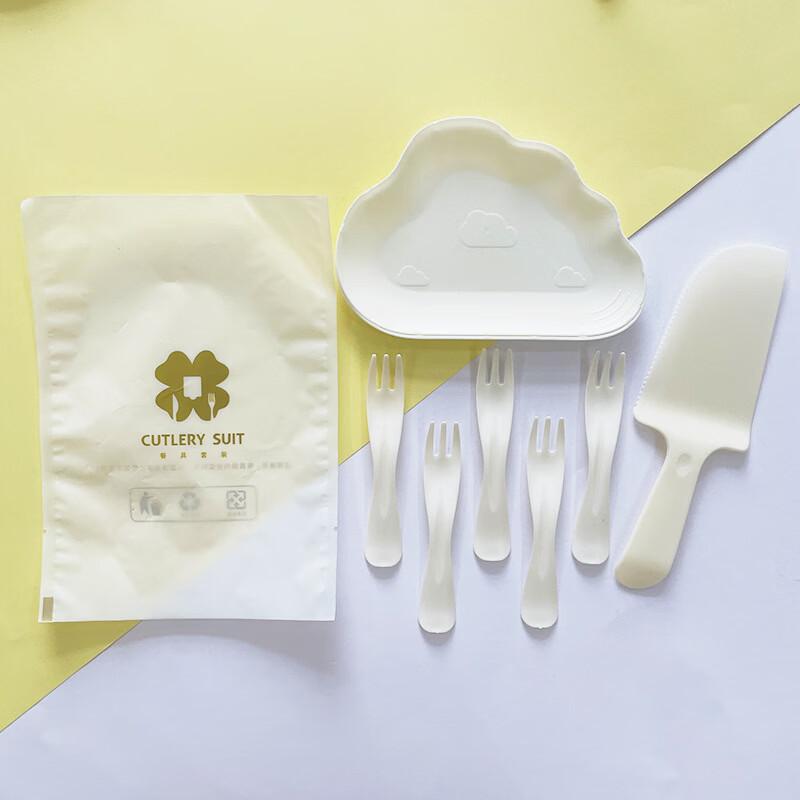 Meow Bridge Disposable Birthday Cloud Plate & Cutlery Set