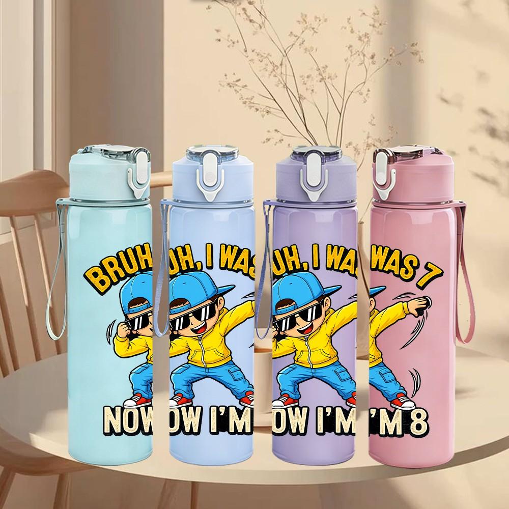 1PC Bruh I Just Now Im 8 Boy Cartoon Print 750ml Color Plastic Sports Water Bottle Leakproof Flip Straw Lid Suitable for Sports Office Home Use
