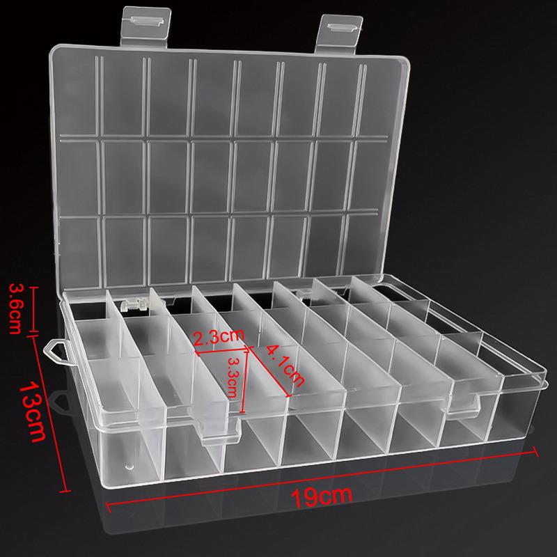 24 Slots Plastic Storage Jewelry Box Compartment Adjustable Container For Bead Earring Box For Jewelry Rectangle Box 13.5x19.5cm