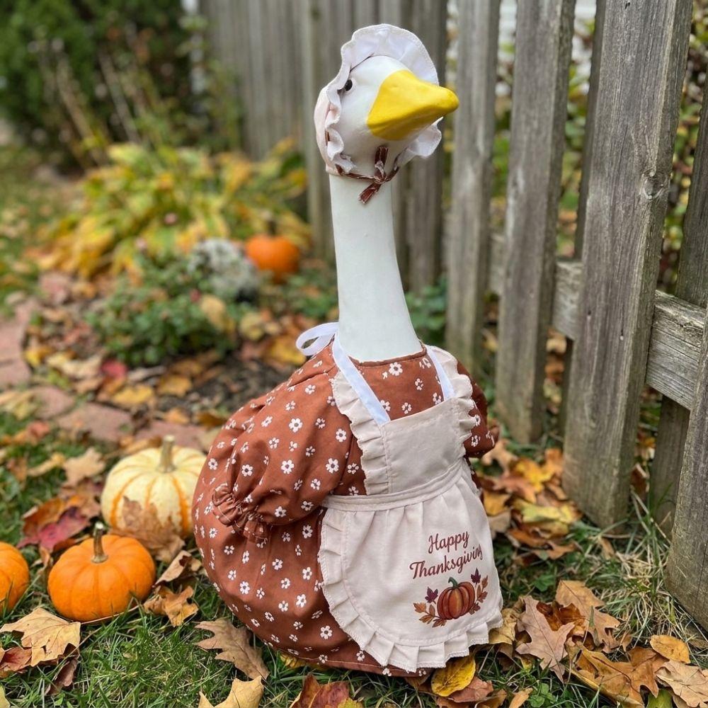 Pumpkin Print Goose Hat Dress Set Ruffled Hat Goose Apron Suit  Lawn Decoration