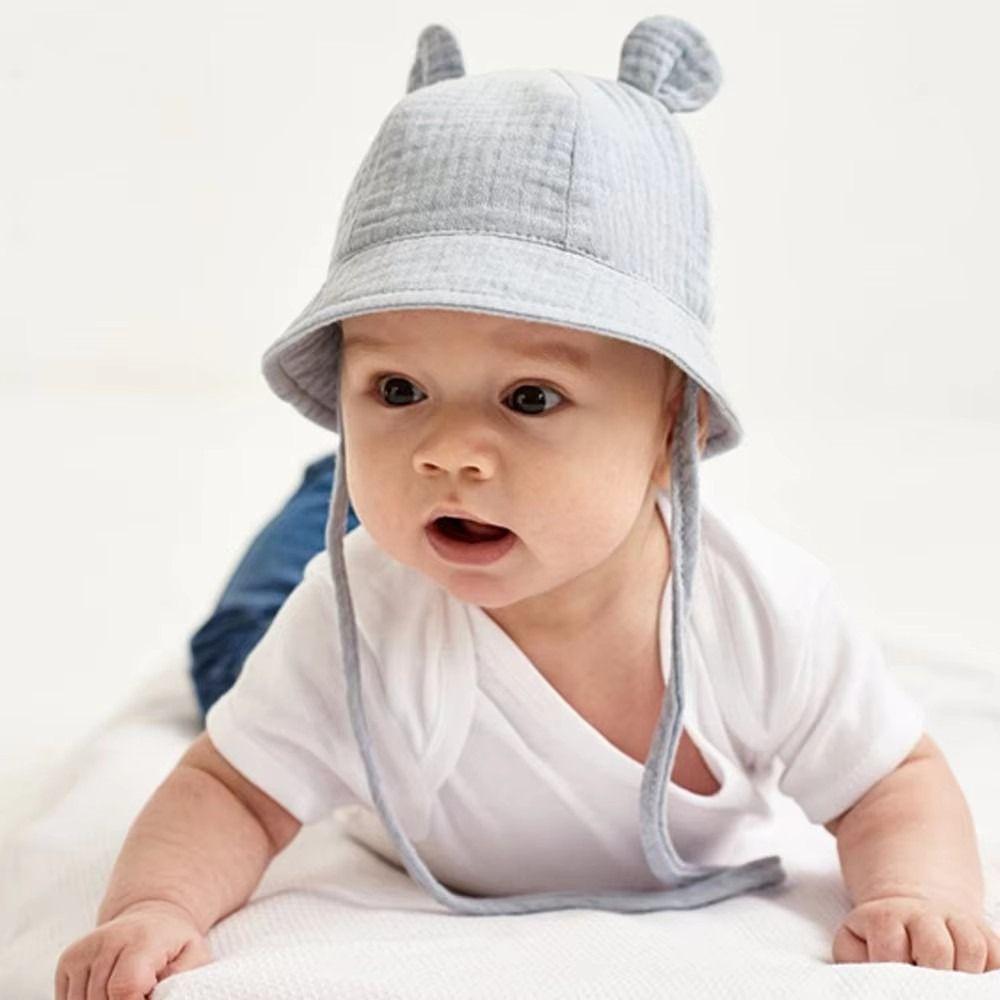 Korean Baby Bear Ear Hat Solid Color Boys Girls Sunhat Cute Baby Bucket Hat  Toddler