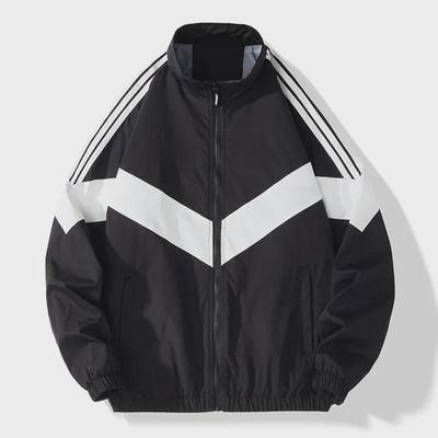Men's Striped Stand Collar Casual Jacket - Spring/Autumn Trend, Sporty & Stylish
