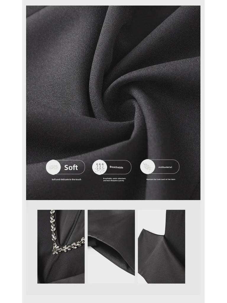 Nanyou Elegant Diamond V-Neck Off-Shoulder Slim Dress for Women