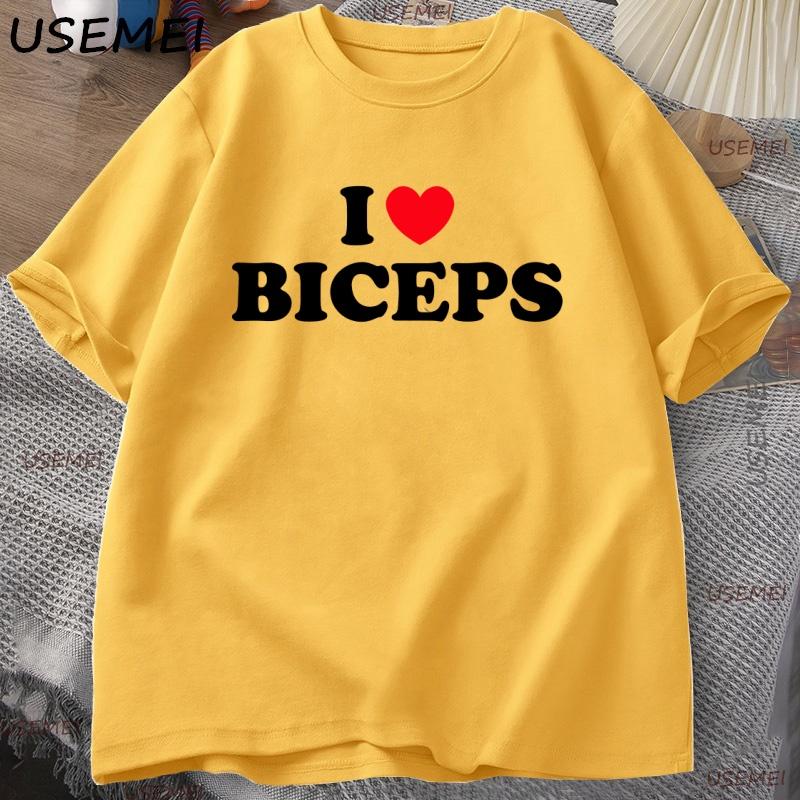 I Love Biceps TShirt Funny Gym Crush Tee for Fitness Fans Tshirt Casual Cotton Short Sleeve Round Neck Tshirt Y2k Clothing