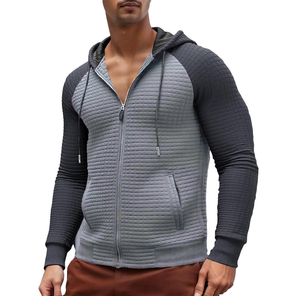 Men's Plaid Zip Up Hoodie Long Sleeve Drawstring Casual Athletic Sweatshirt Jacket