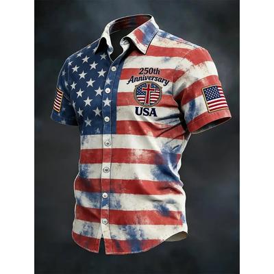 3D Printed American Flag 250th Anniversary Summer Men's Shirt for Outdoor Street Use Quick-Drying Aloha Shirt