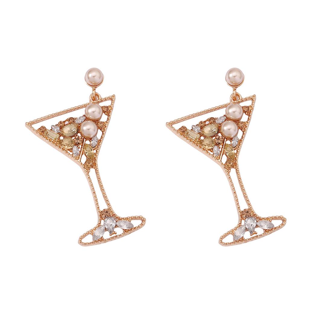 Wine glass series pearl-encrusted diamond hollow alloy earrings fashion creative versatile temperament earrings