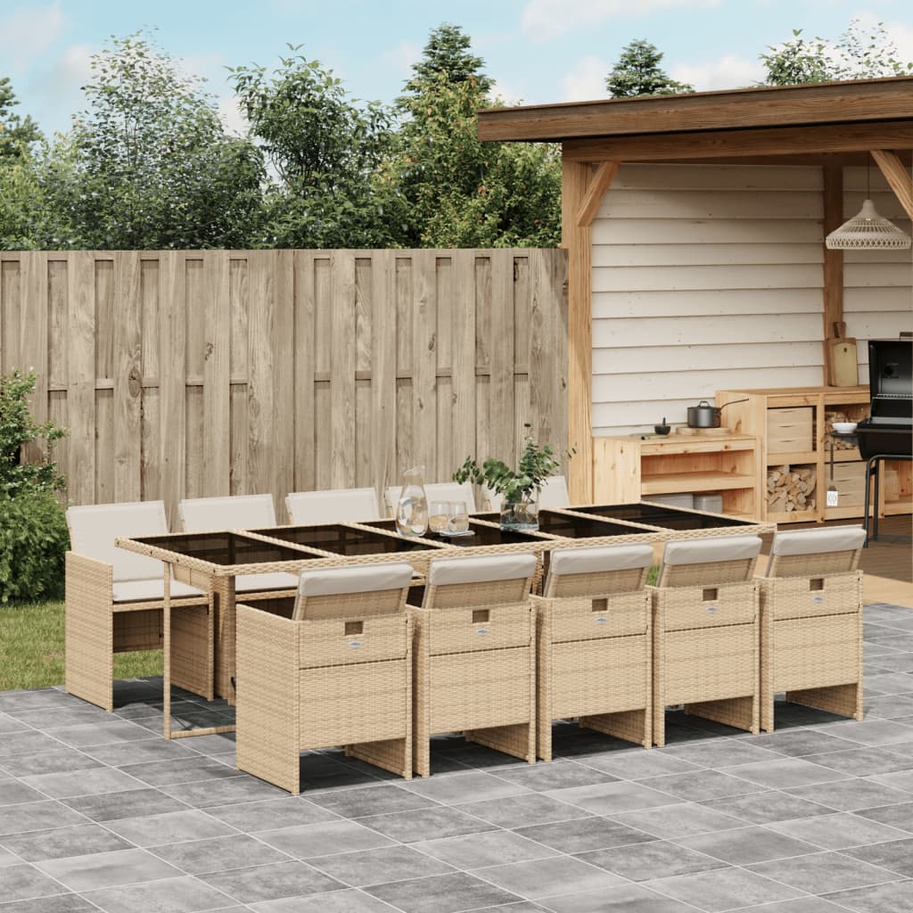 Vidaxl 11-Cz. Garden Furniture Set With Cushions, Beige, Poly Rattan
