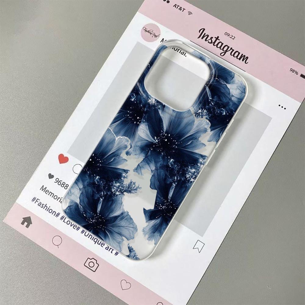 Silicone Blue Flower Phone Case For iPhone 17 Pro Max 16 13 11 15 14 12 17Air 16ProMax 17promax Transparent Soft Funda Cover