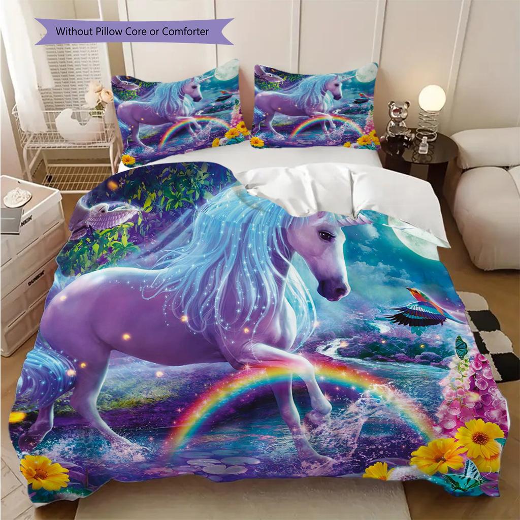 Enchanting Unicorn bedding, duvet cover, pillowcase, home decoration, birthday gift (1 * duvet cover+2 * pillowcase, coreless)