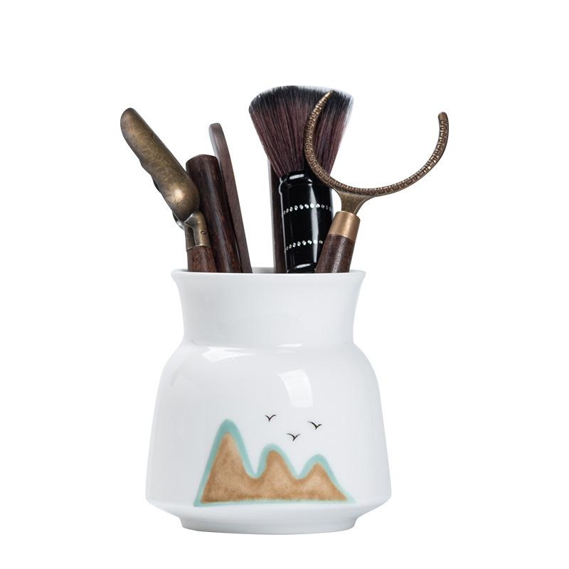 Suet Jade Porcelain Tea Ceremony Six Gentlemen Accessories Tea Needle Teaspoon Tea Clip Pen Holder Pot Pen Tea Brush
