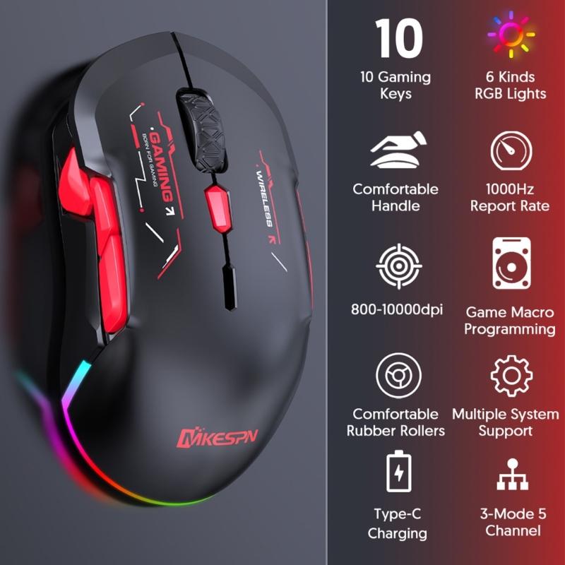 2.4G Wireless Mouse for Laptop Ergonomic Computer Mouse Adjustable 10000DPI 10 Button Cordless Mouse Wireless Mouse