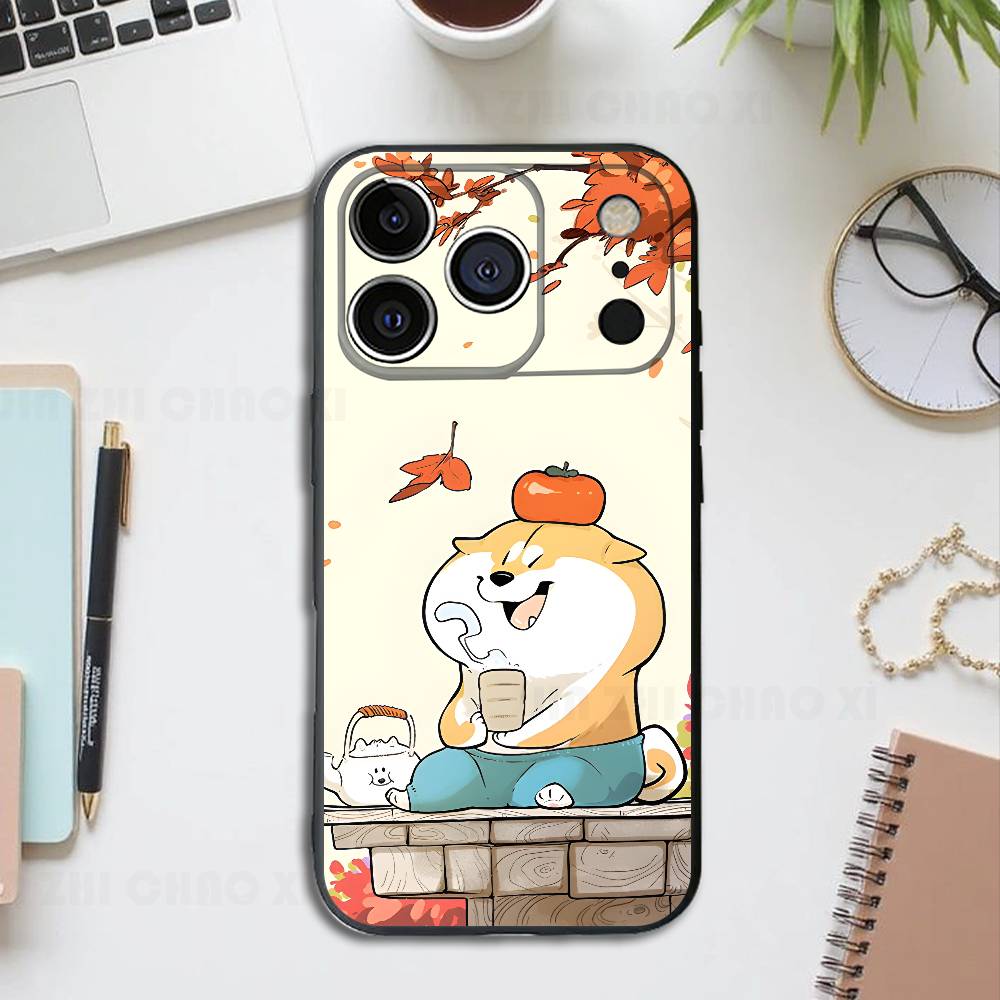 Funny Dog Corgi Black Phone Case For IPhone 17 16 15 14 13 12 13 12 11 Pro Max Plus XS XR Silicone Soft Back Cover