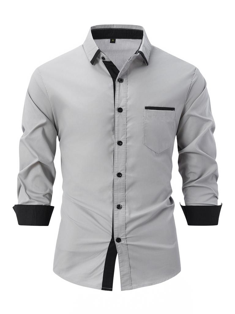 Cross-border New Fashion Men's Clothing Spring and Autumn Cotton Men's Color Matching Business Slim Casual Shirt Long-sleeved Shirt