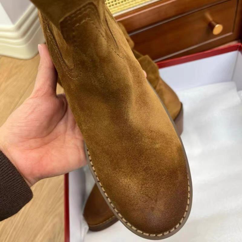 Retro Niche Western Cowboy Boots Medium Boots Pleated Piled Boots Women's 2025 New Autumn and Winter Thick Heel Short Boots