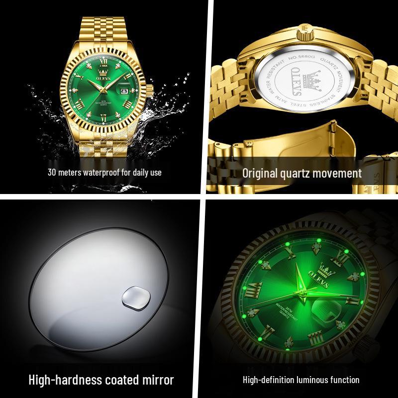 Oulishi Men's Quartz Watch: Single Calendar, Solid Band, Business Waterproof, Luminous
