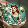 Vintage Hollywood Wall Art Vintage Hollywood Glamour Wall Art Sign Round Aluminum Tin Plaque with Retro Makeup SceneDurable