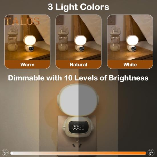 

LED Night Light Plug-in with Clock Remote Control Flicker Free Eye Protection 3 Light Colors Dimmable Night Lamp