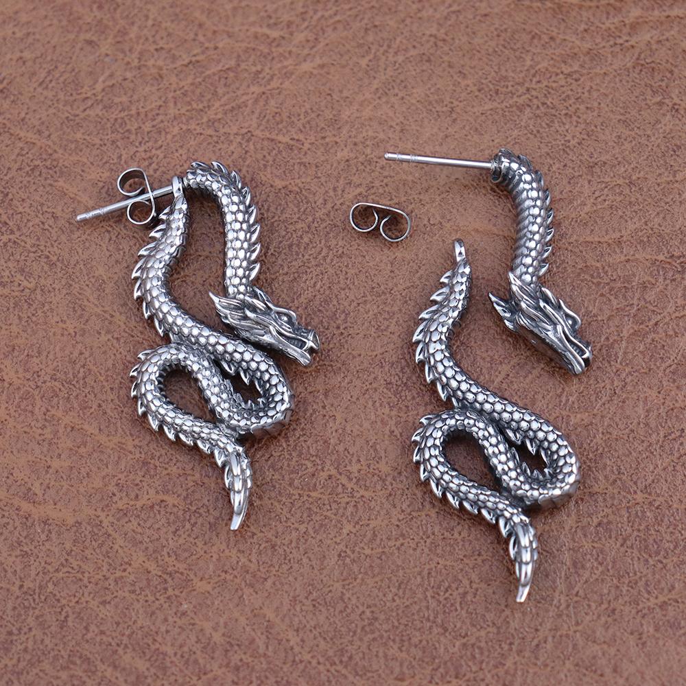 Fashion Chinese Dragon Earrings Stainless Steel Unique Handsome Loong Ear studs for Women Gift Vintage Male Jewelry Accessories