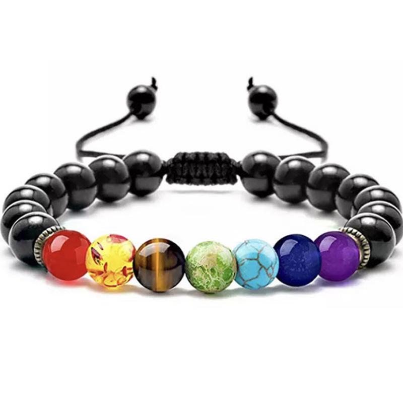 Multicolor Alloy & Volcanic Stone Yoga Bracelet with Turquoise & Tiger Eye Beads