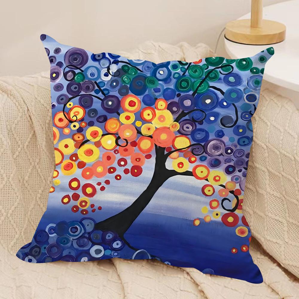 Colored Tree Cushion Cover Silky Short Plush Double-Sided Printed Pillow Case for Sofa All Seasons Home Decor Gift
