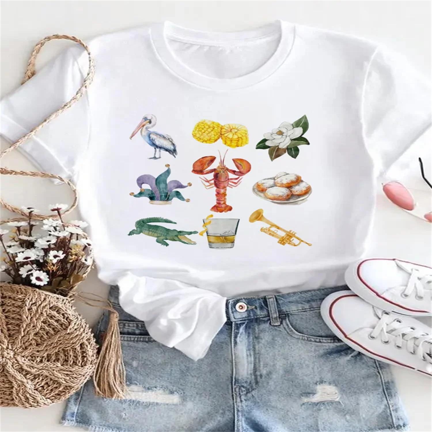 

Cute T-Shirt Printed Cartoon Pattern Casual Short Sleeved Women s Fashionable Women s Trendy Versatile Women s Top Regular T-Shi XXXXXL білий