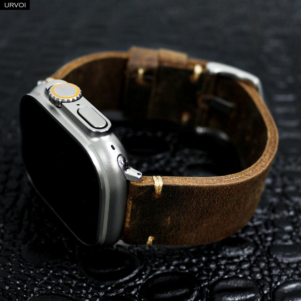 Řemínek Apple Watch Ultra 2 series 10 9 8 7 6 SE 54 z vintage kůže Crazy Horse pro iWatch Pin V stehy 49mm