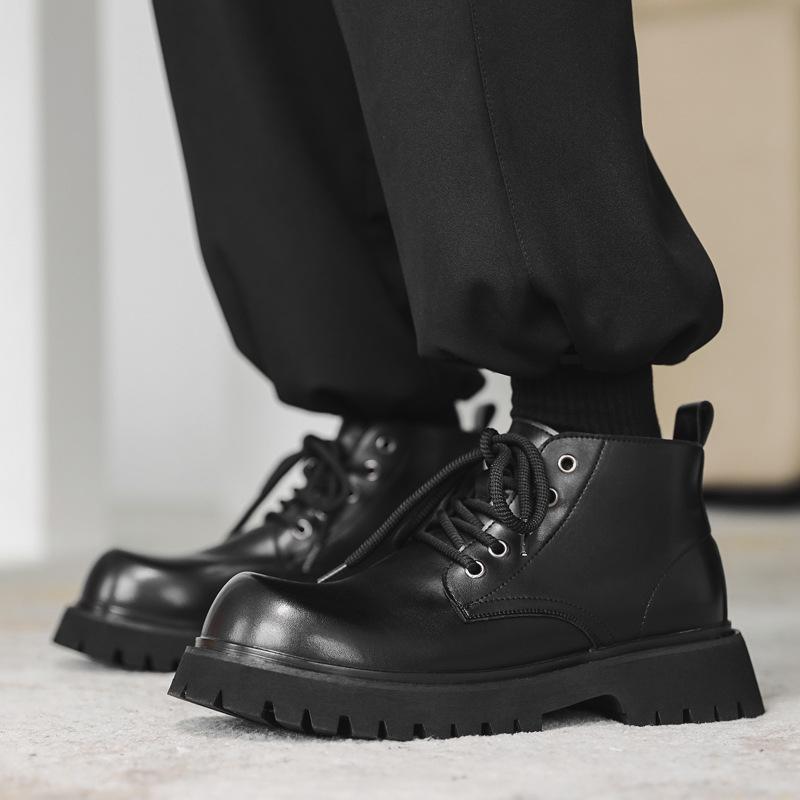 Martin boots men's high-top British style black tooling locomotive boots heightening medium-top short boots 32054-J