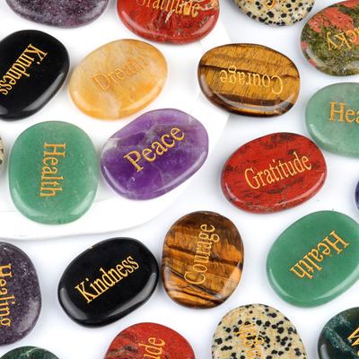 Inspirational Palm Stone Engraved Crystal Agate Worry Stone for Anxiety Relief