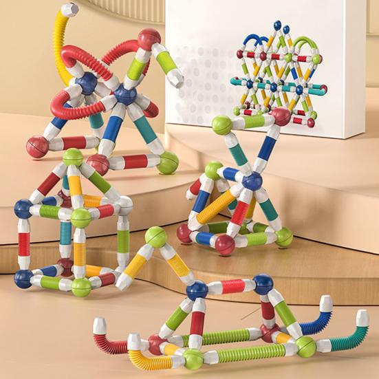 Expandable Magnetic Building Sticks Flexible Rods with Strong Magnets Kids STEM Learning Toys for Creative 3D Shapes
