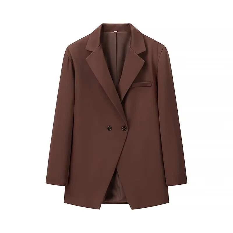 

Ivy League Diary French Retro British Style Fancy Slim Looking Easiest for Match Pure Color Commuter Suit Outwear Coffee L