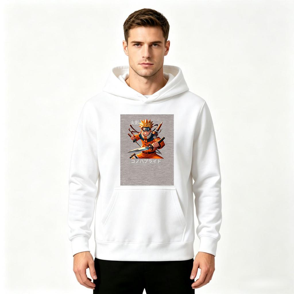 Men's Anime Character Printed Pullover Hoodie Casual Long Sleeve Sweatshirt for Daily Wear