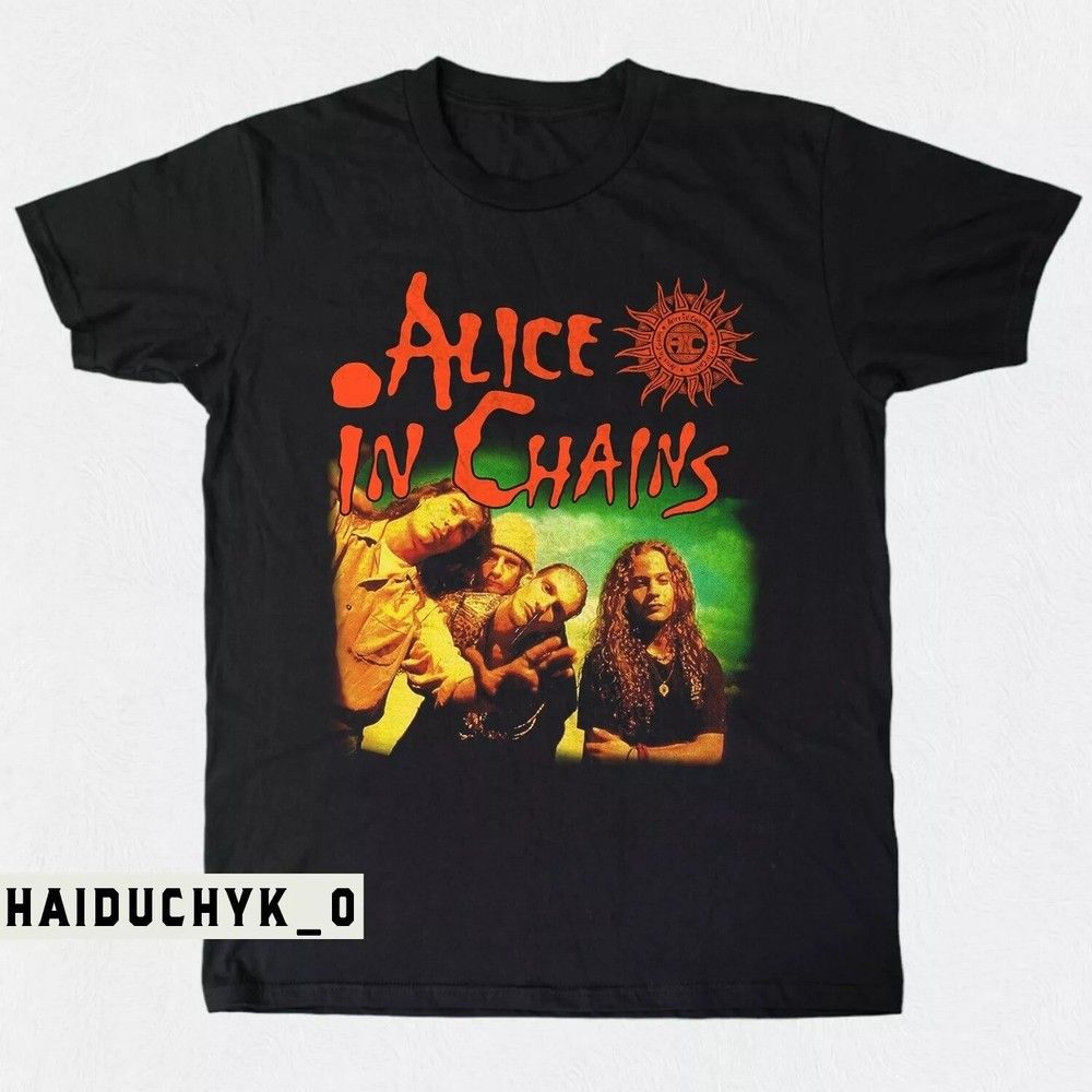 Unisex Shirt Cotton Oversize Large Size Vintage Alice In Chains Unisex Black T-shirt Size S-5XL