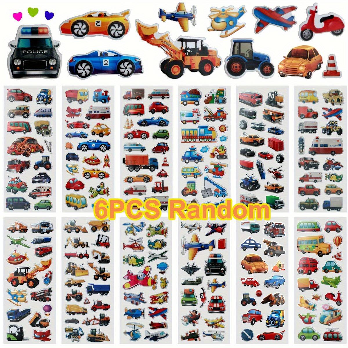 

6pcs Vehicle Stickers Cars Fire Trucks Traffic Construction Buses Airplane for Laptop Water Bottles Luggage Party Supplies ZSY