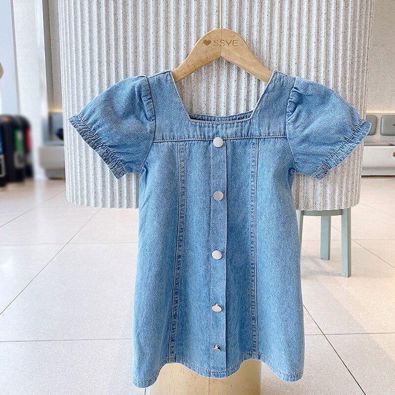 

Детское джинсовое платье. Летняя юбка с квадратным вырезом для девочек. Детская юбка. 9