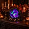 Unique Halloween Gift for Friends LED Lighted Faux Crystal Ball Decoration, Resin Witch/Skeleton/Cat/Ghost Figurine with Led Light