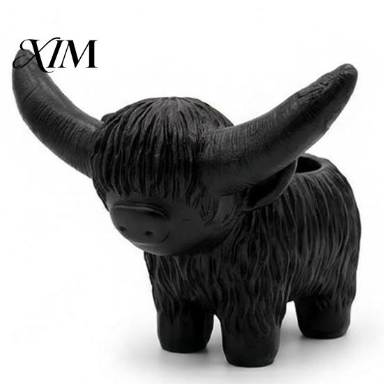 Highland Cow Planter Pot Planter, Resin Black Plant Pot, Cute Outdoor Balcony Gardening Decor Animal Container for Succulents Indoor Home Flower