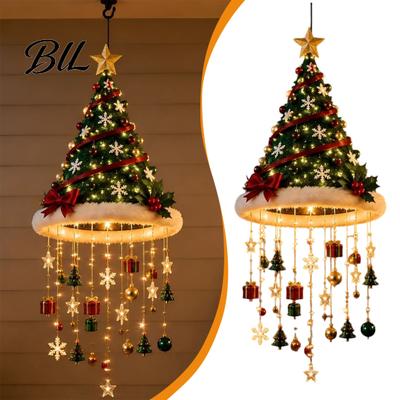 Reusable Holiday Entrance Decor Christmas Tree Hanging Ornament with LED Lights, Lighted Pendant Star Topper, Luminous Party Atmosphere Lights