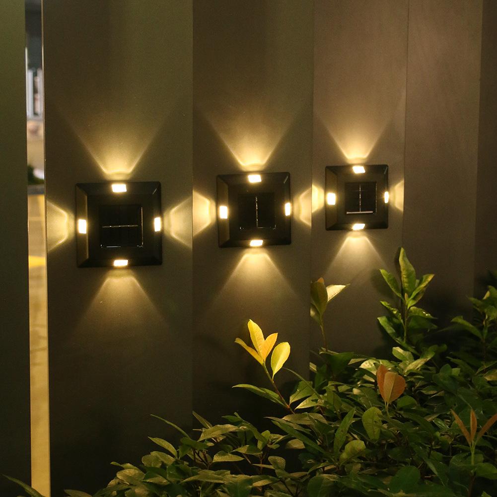 Solar Powered Four Sides Luminous Wall Light Outdoor Waterproof LED Night Lamp for Home Garden Balcony Yard Landscape Decor