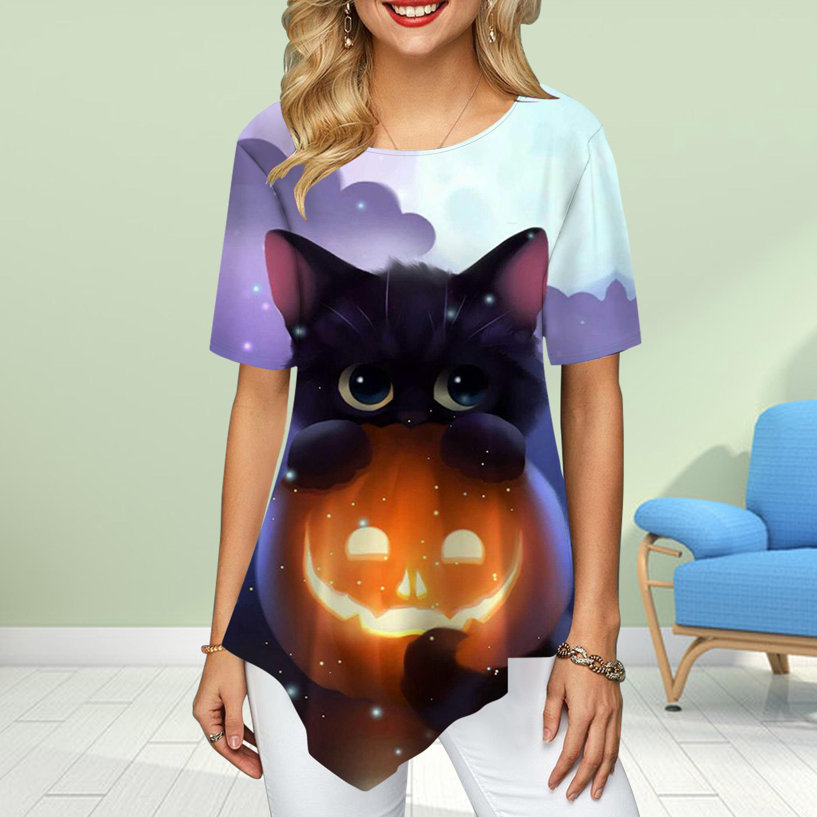 

Женские футболки больших размеров с цветочным принтом и принтом черного кота, свободные повседневные топы, женская нестандартная летняя одежда 8XL оранжевый